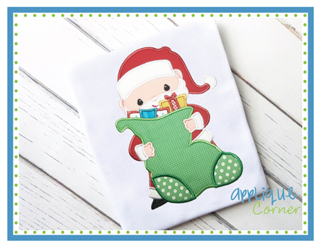 Santa with Big Stocking Applique Design