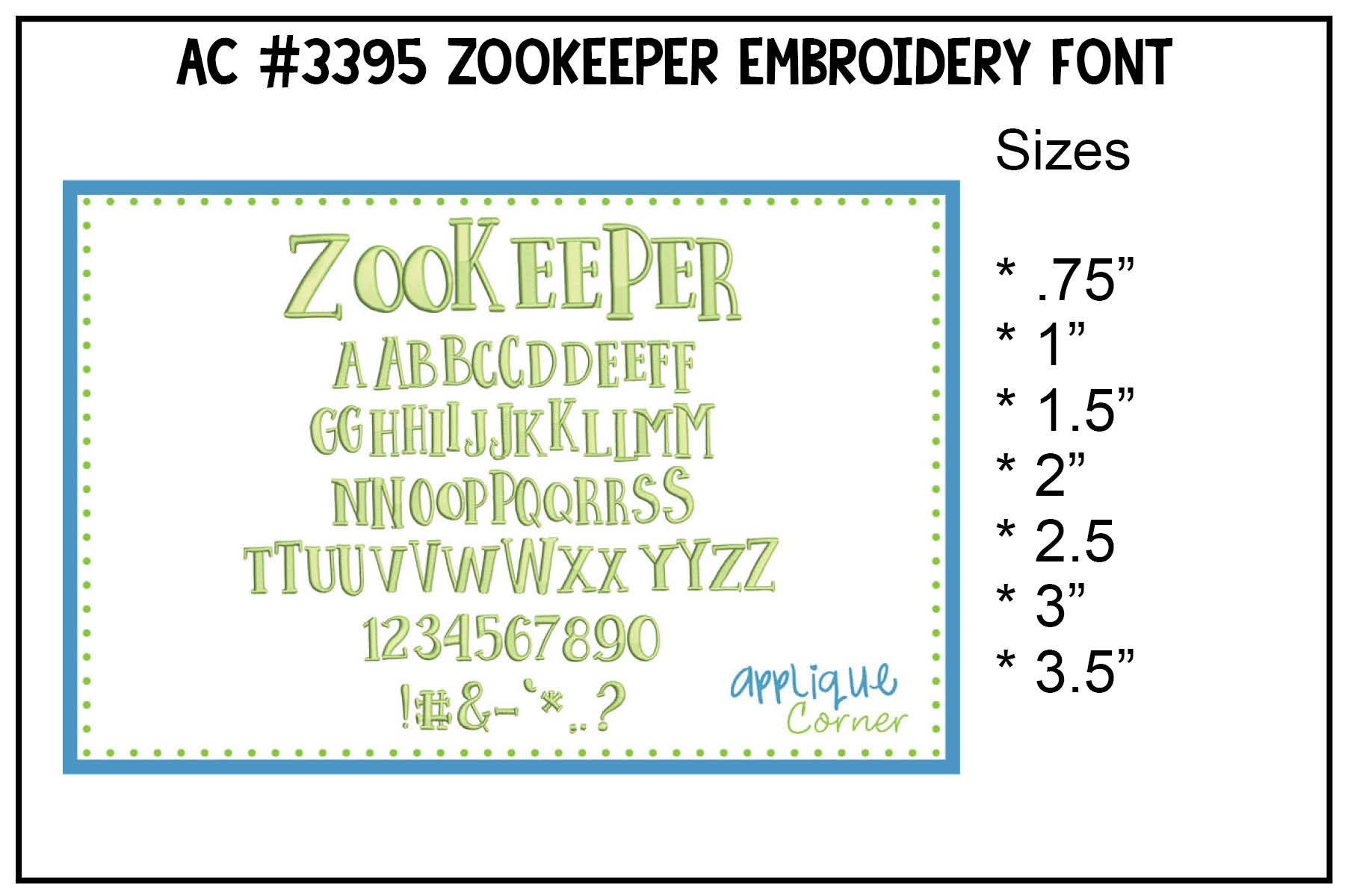 Zookeeper Embroidery Font