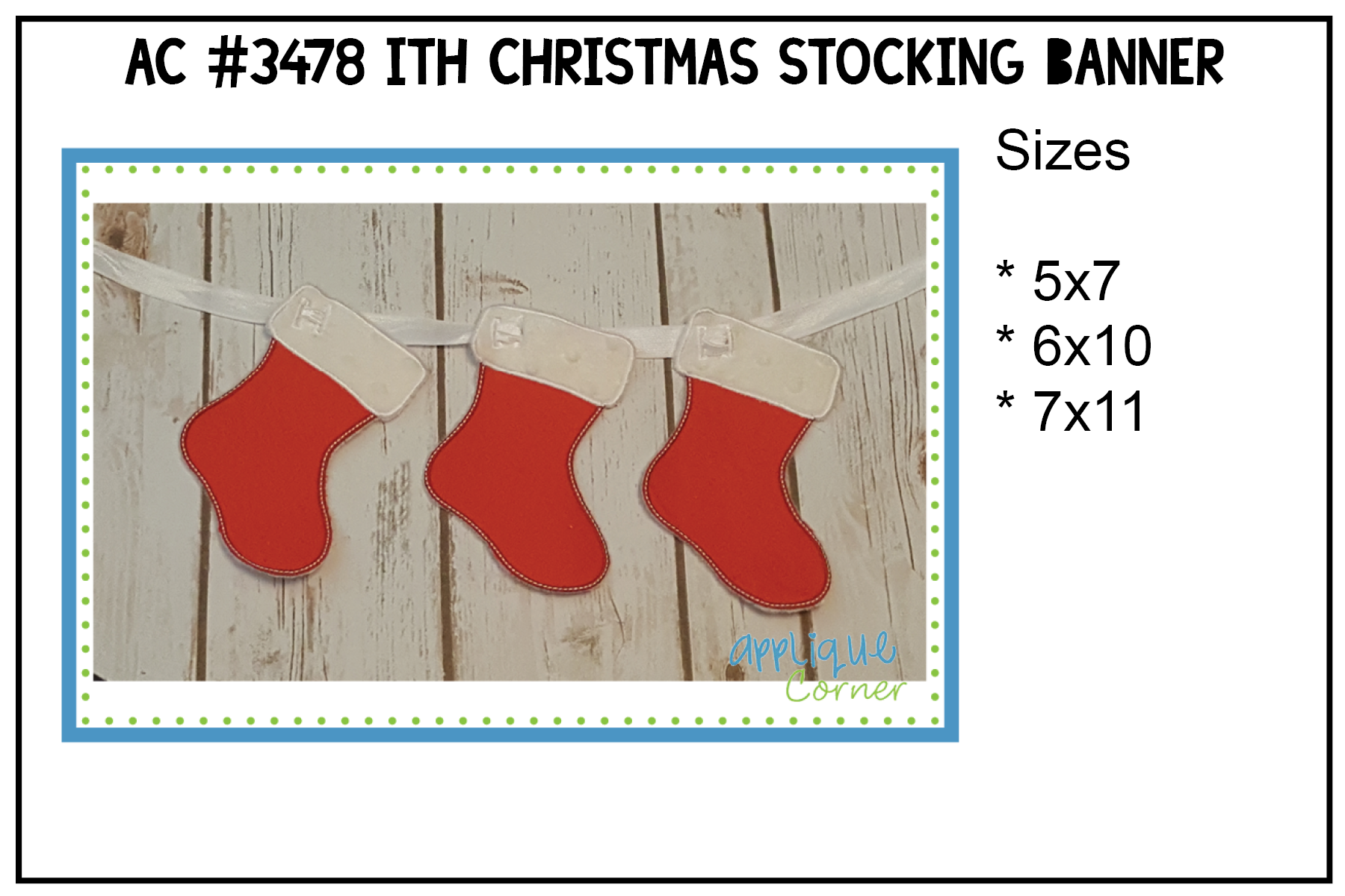In The Hoop Christmas Stocking Banner Applique
