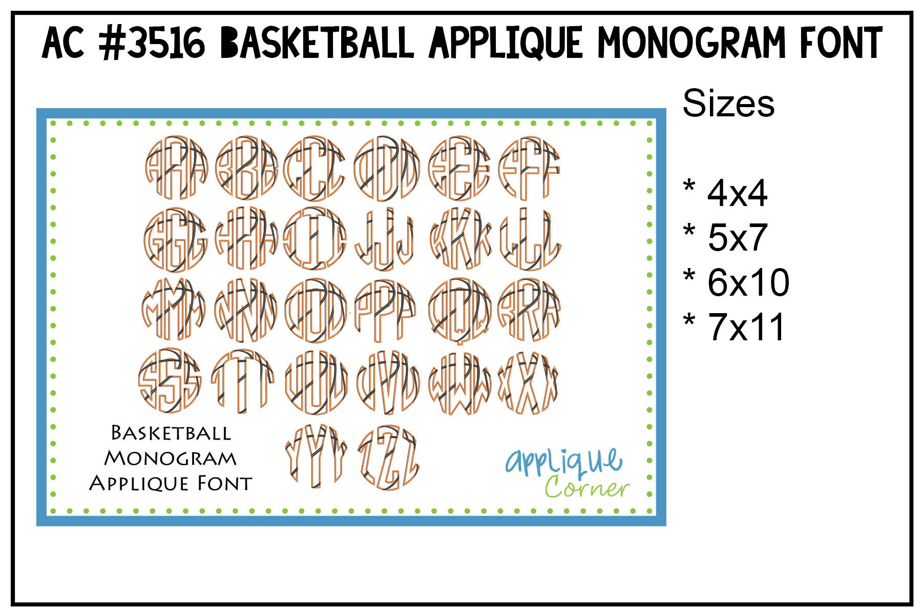 Basketball Monogram Applique Design