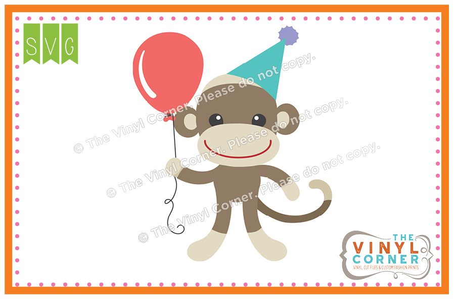 Sock Monkey Birthday Cuttable SVG Clipart Design