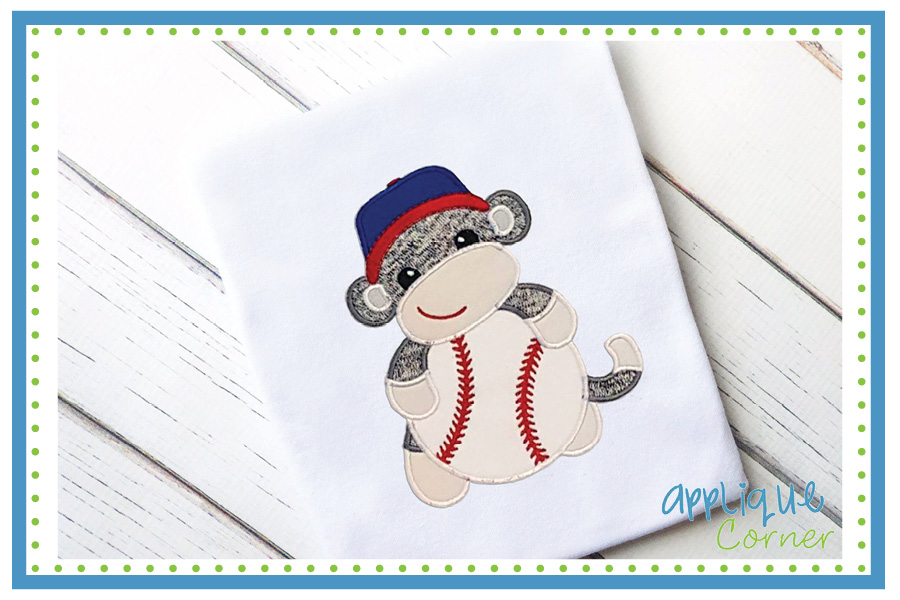 Sock Monkey Baseball Applique Design