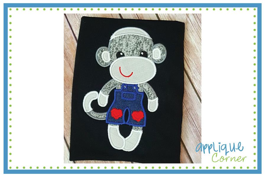 Sock Monkey Overalls Applique Design