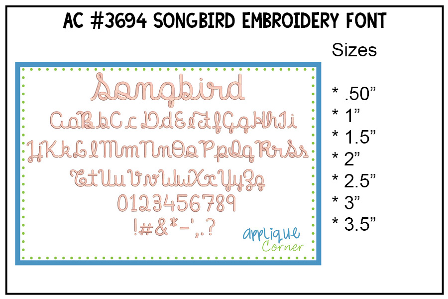 Songbird Embroidery Font