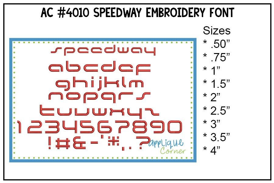 Speedway Embroidery Font