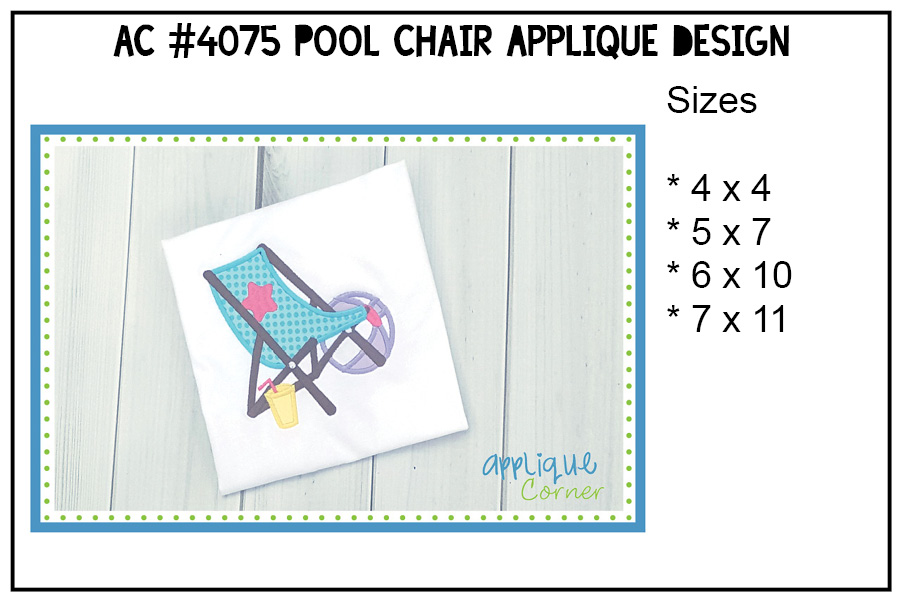 Pool Chair With Beach Ball And Drink Applique Design