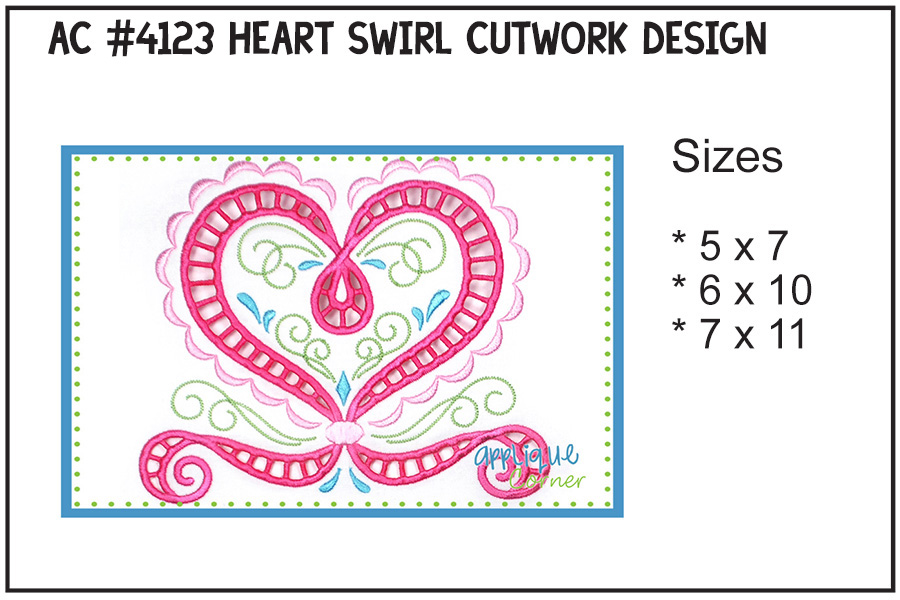 Heart Swirl Cutwork Embroidery Design
