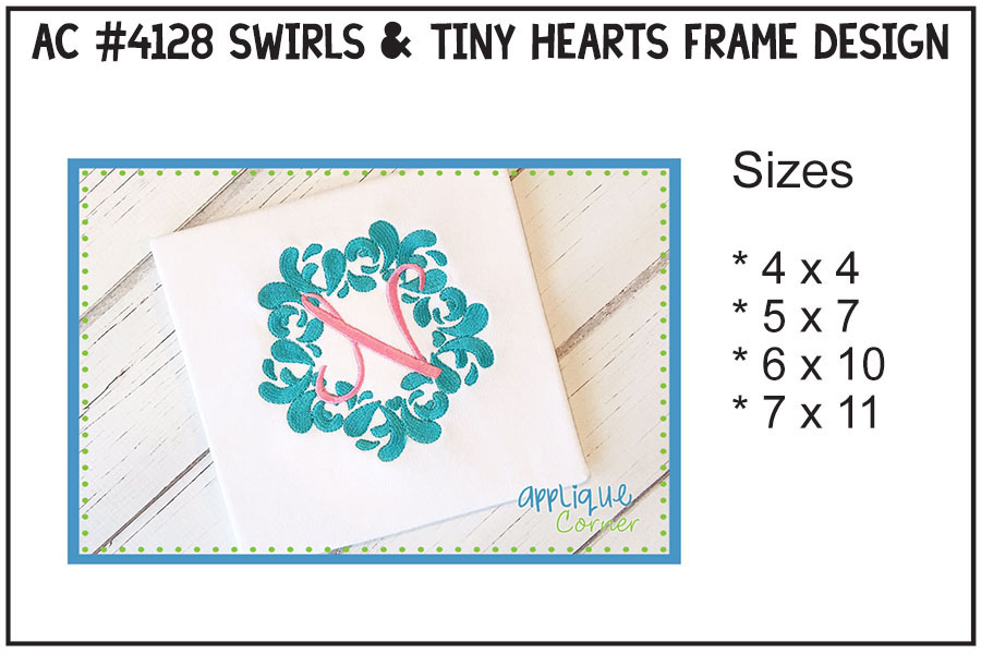 Swirls And Tiny Hearts Frame Embroidery Design