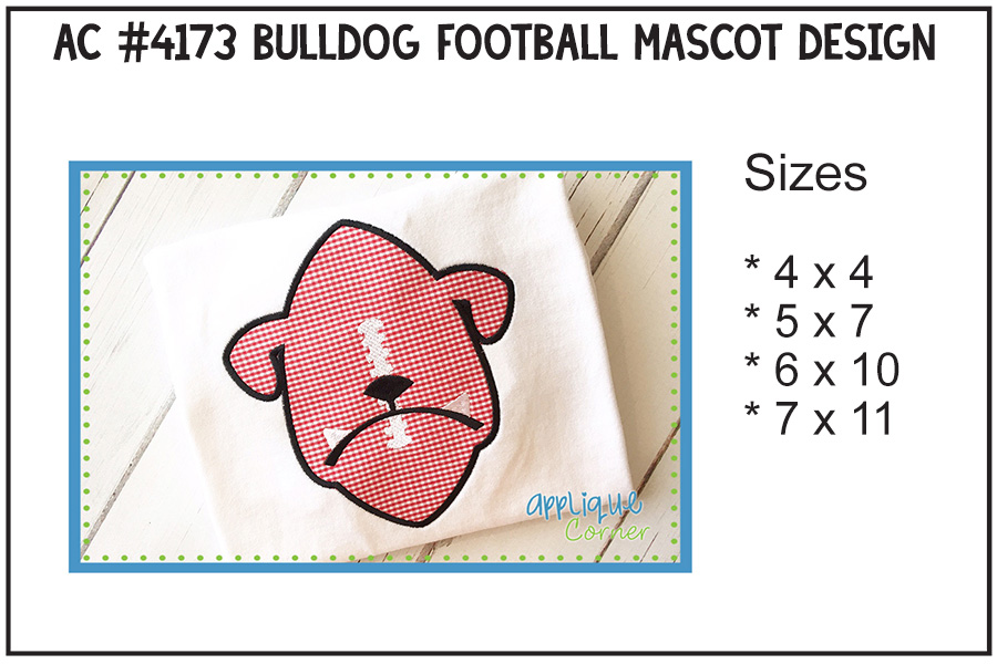 Bulldog Football Mascot Applique Design