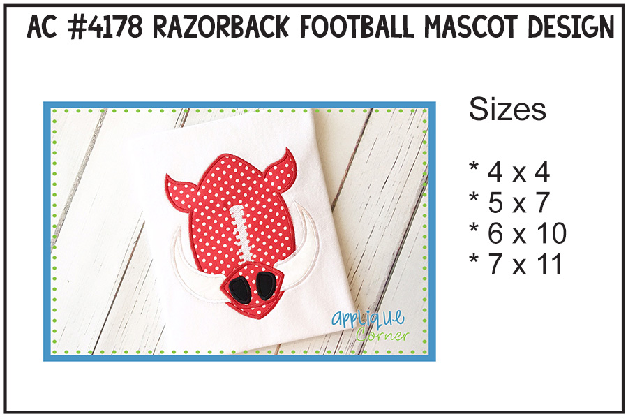 Razorback Football Mascot Applique Design