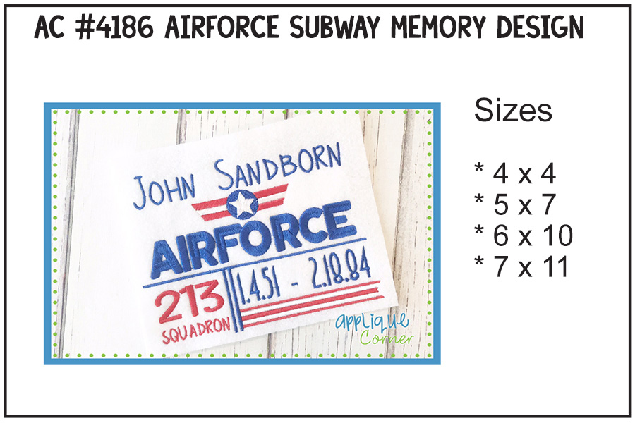 Airforce Subway Memory Embroidery Design
