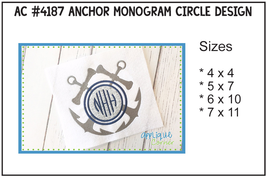 Anchor Monogram Circle Applique Design