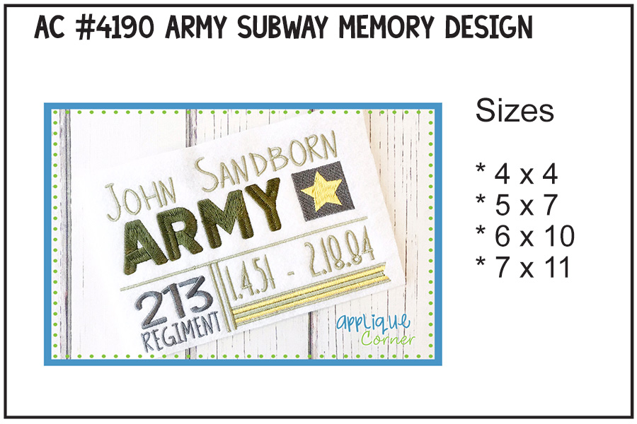 Army Subway Memory Embroidery Design
