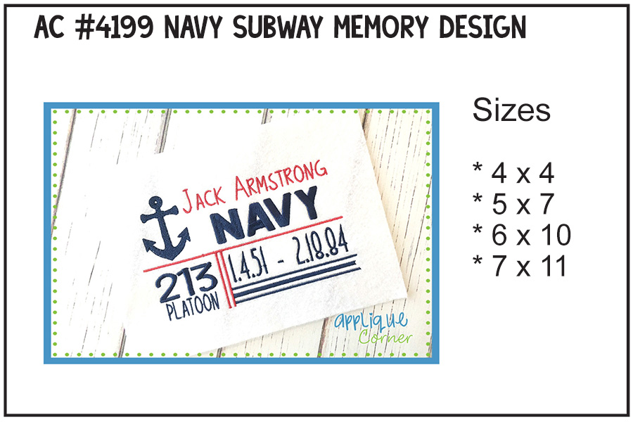 Navy Subway Memory Embroidery Design