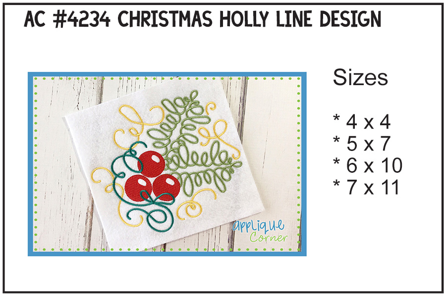 Christmas Holly Line Satin Embroidery Design