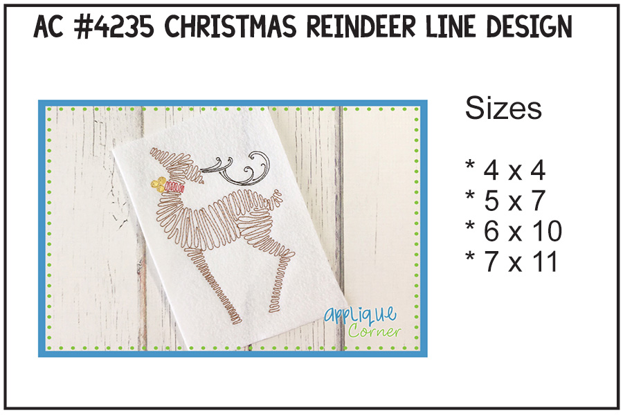 Christmas Reindeer Line Embroidery Design