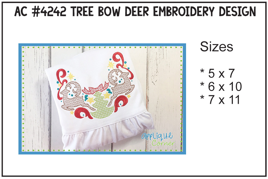 Tree Bow Deer Embroidery Design