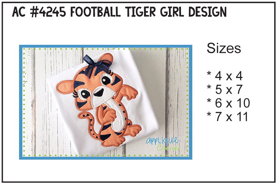 Football Tiger Girl Applique Design