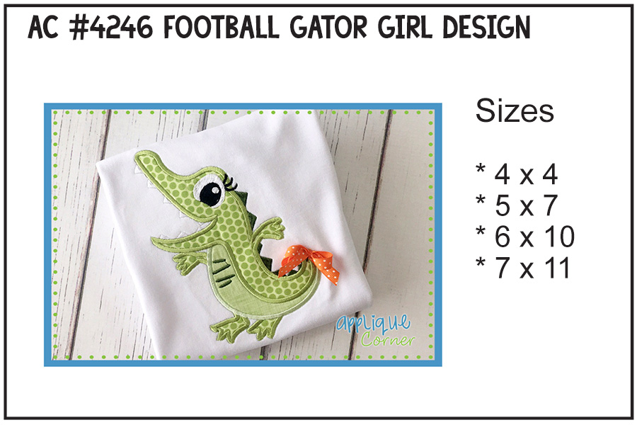 Football Gator Girl Applique Design