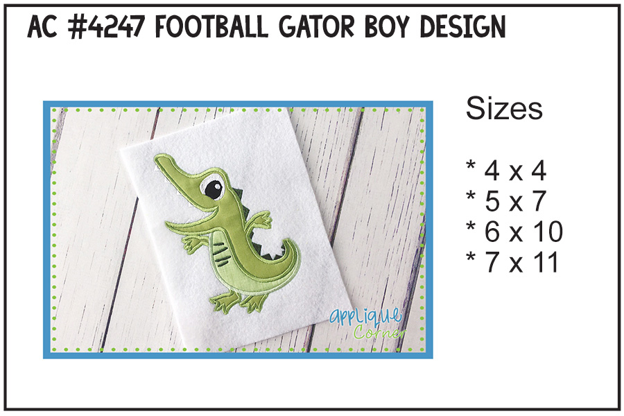 Football Gator Boy Applique Design