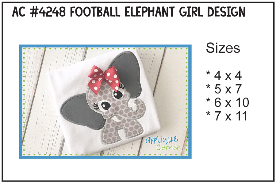 Football Elephant Girl Applique Design