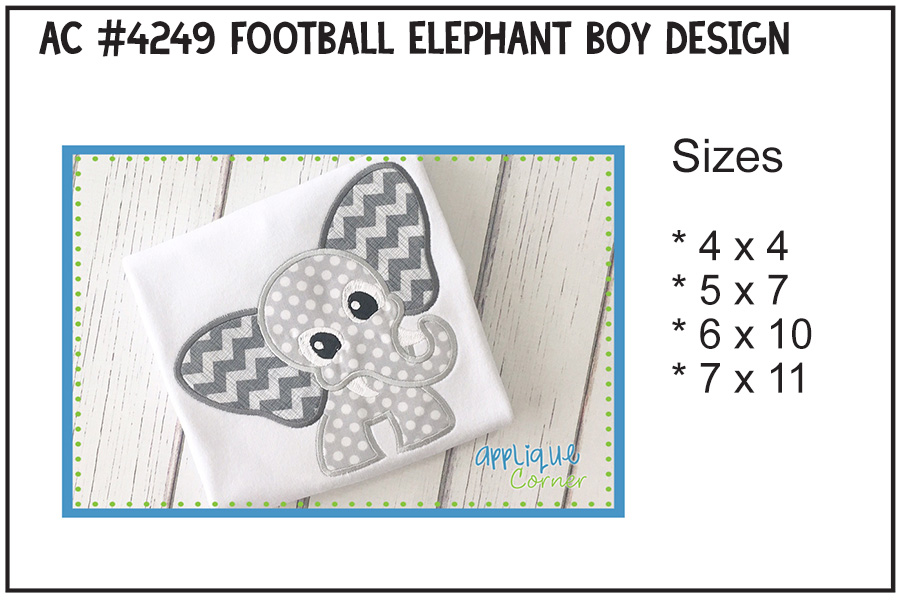 Football Elephant Boy Applique Design