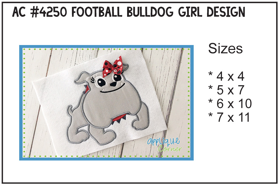 Football Bulldog Girl Applique Design