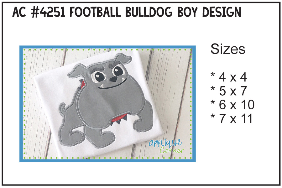 Football Bulldog Boy Applique Design