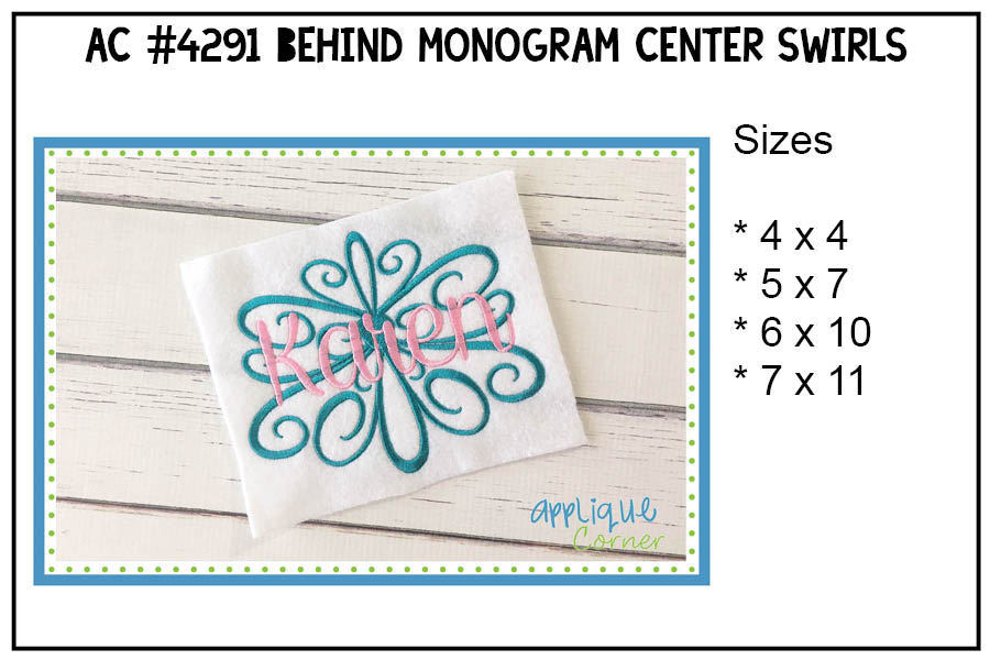 Behind Monogram Center Swirls Embroidery Design