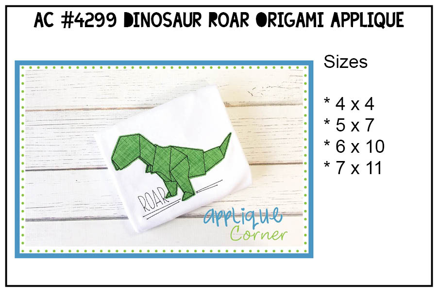 Dinosaur Roar Origami Applique Design