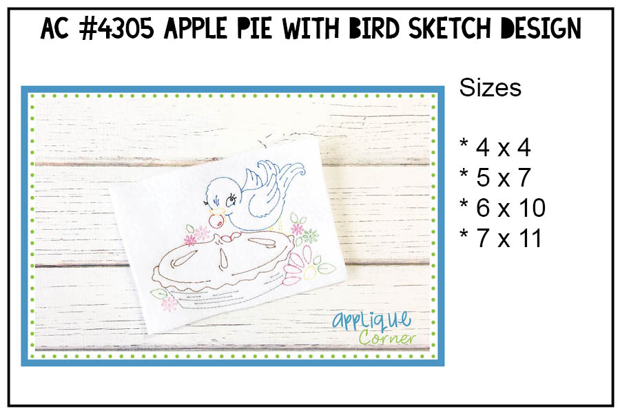 Pie with Bird Sketch Embroidery Design