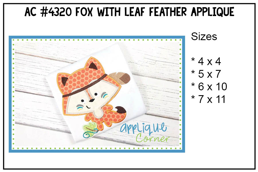 Fox with Leaf Feather Applique Design