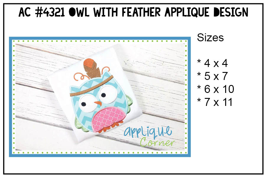 Owl with Feather Applique Design