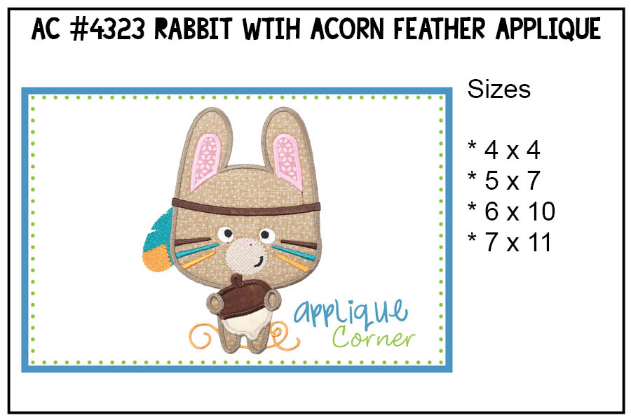 Rabbit with Acorn Feather Applique Design