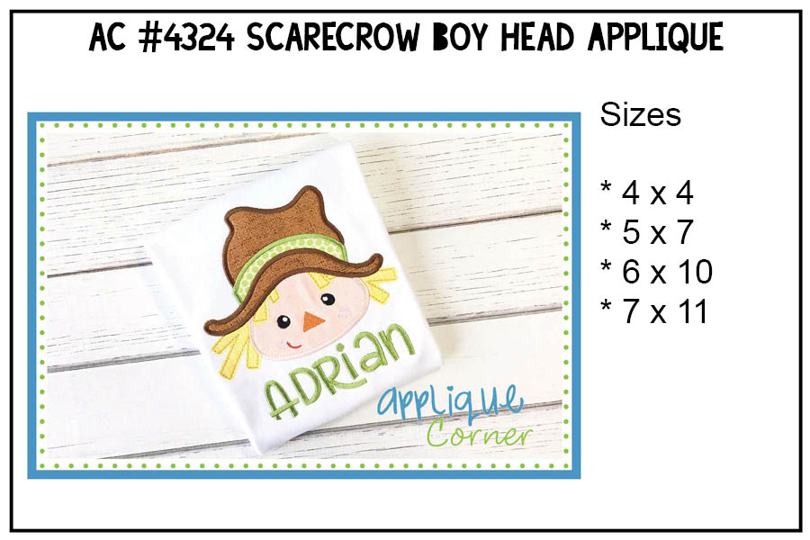 Scarecrow Boy Head Applique Design
