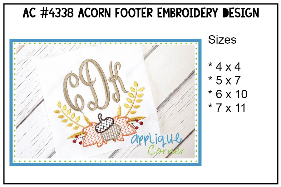 Acorn Footer with Motif Fill Embroidery Design
