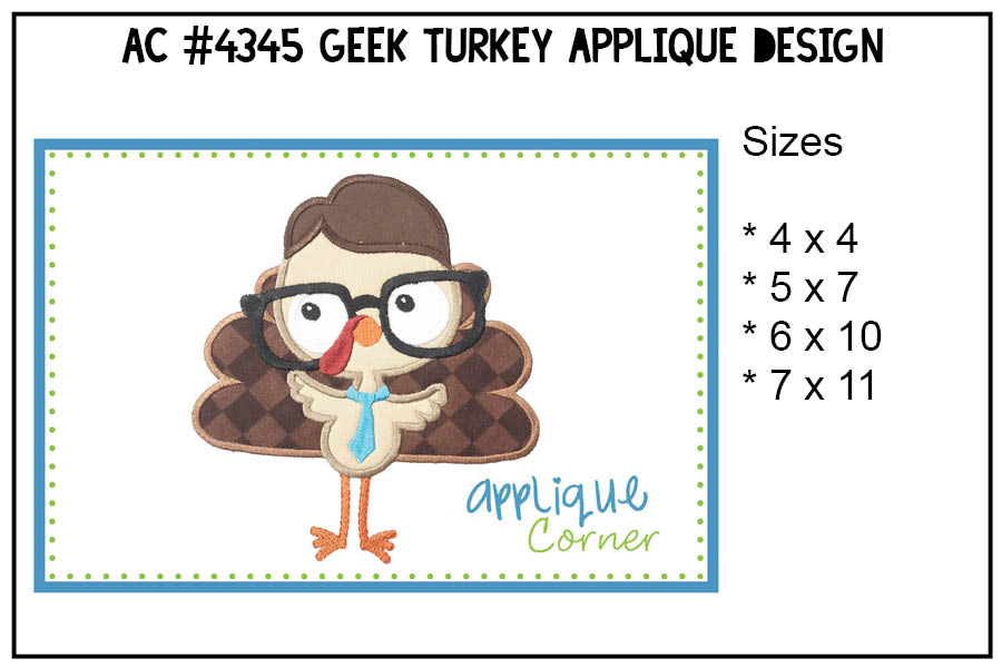 Geek Turkey Applique Design