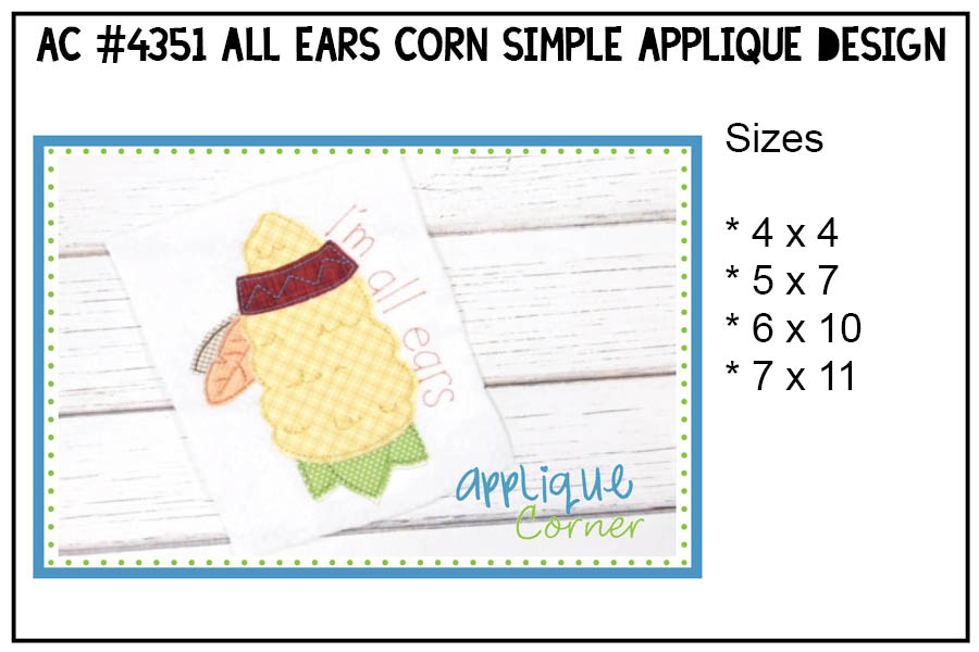 Corn Cob I'm All Ears Simple Applique Design