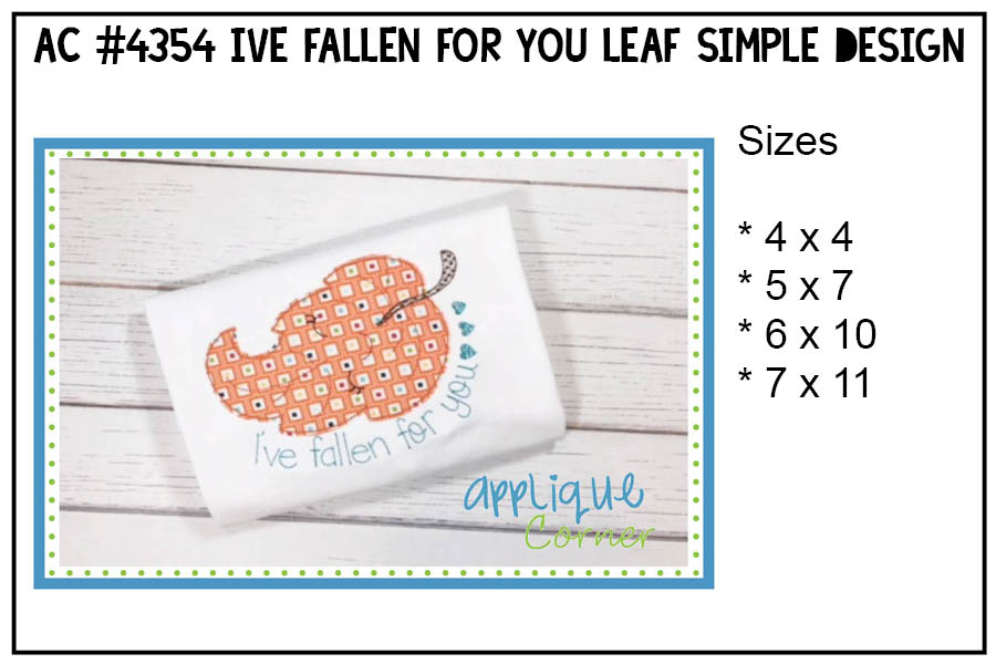 Fallen For You Leaf Simple Applique Design