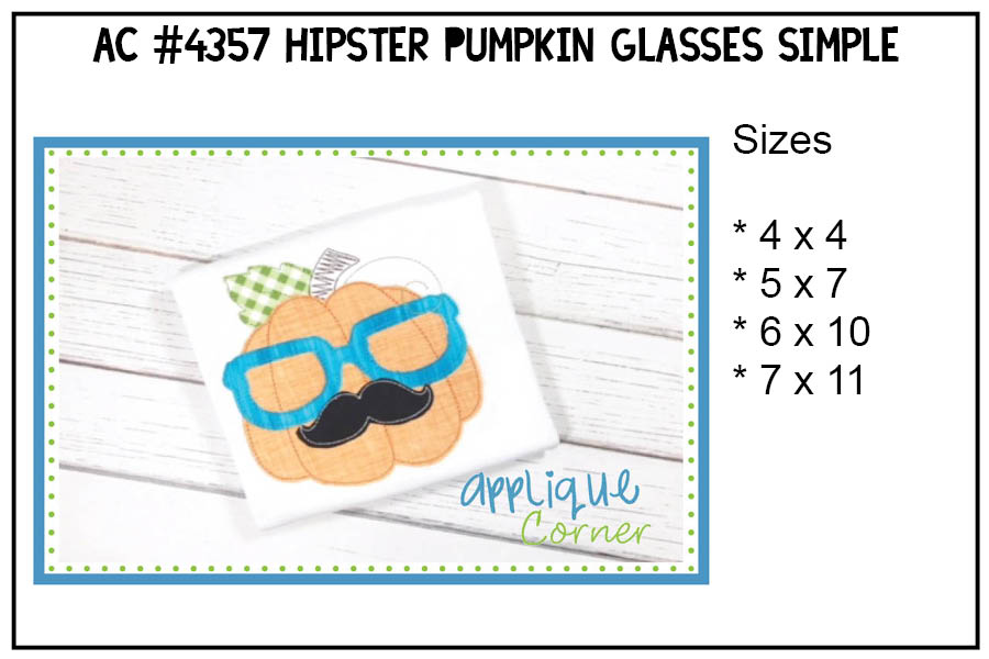 Pumpkin Hipster with Mustache and Glasses Simple Applique Design