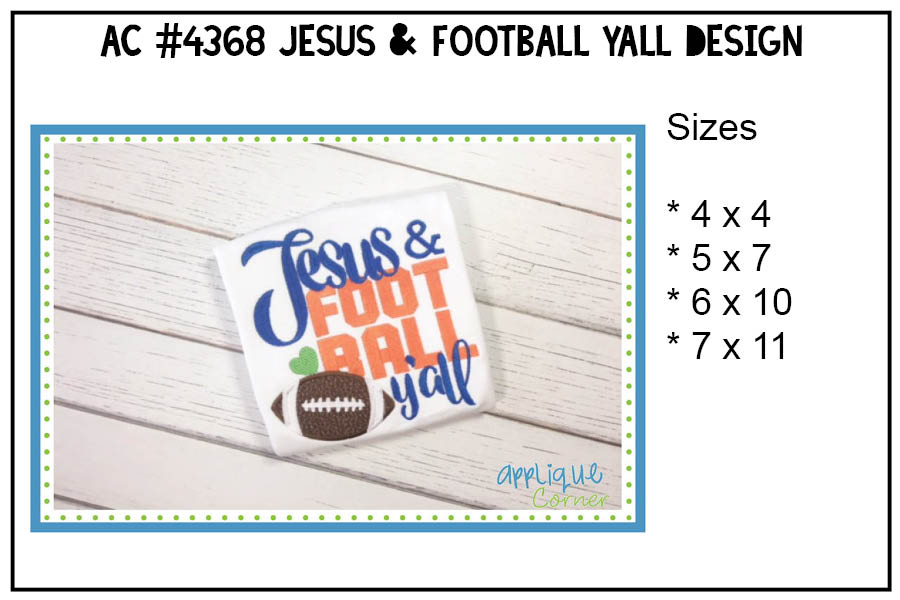 Jesus & Football Y'All Applique Design