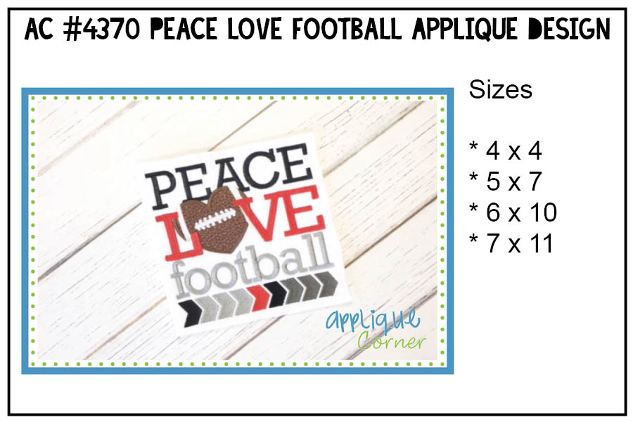 Peace Love Football Applique Design