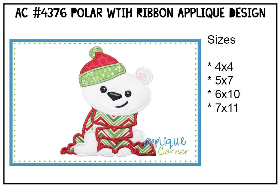 Polar Bear with Ribbon Applique Design