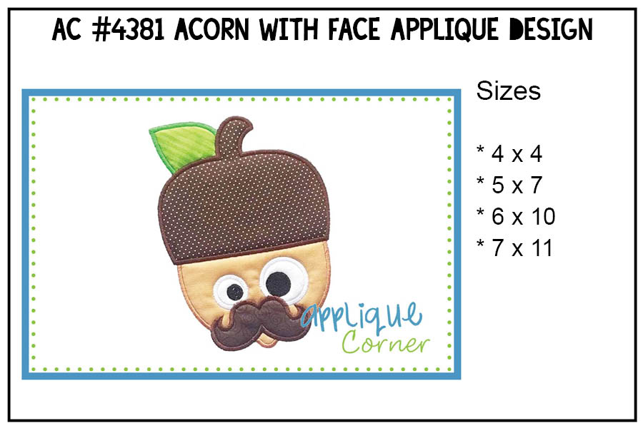 Acorn with Face Applique Design