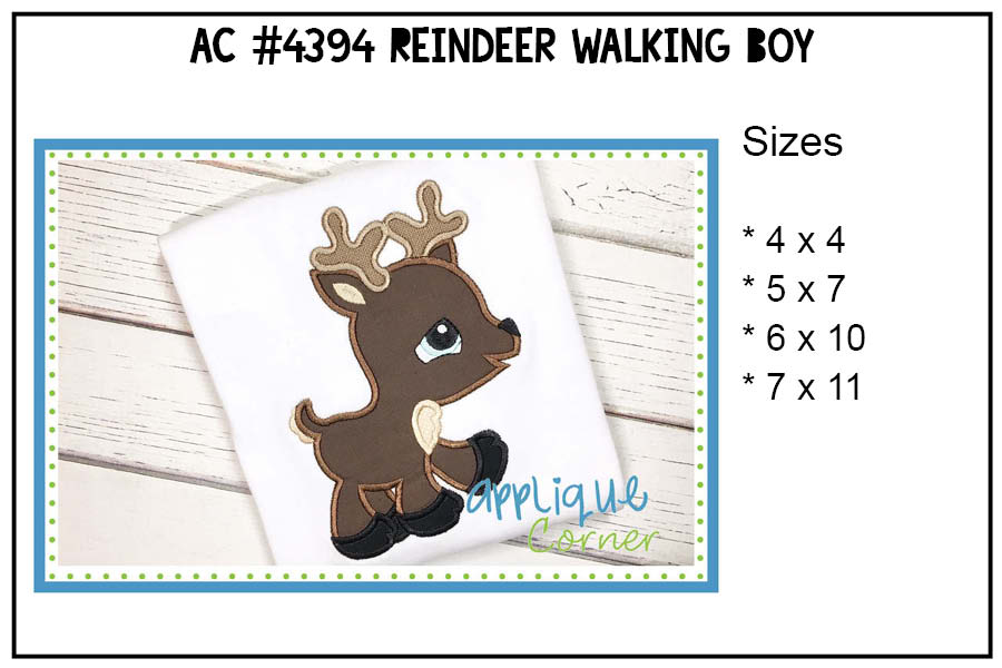 Reindeer Walking Boy Applique Design