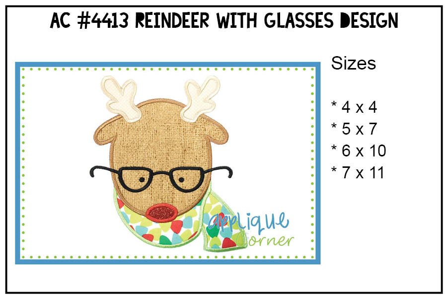 Reindeer Glasses Applique Design