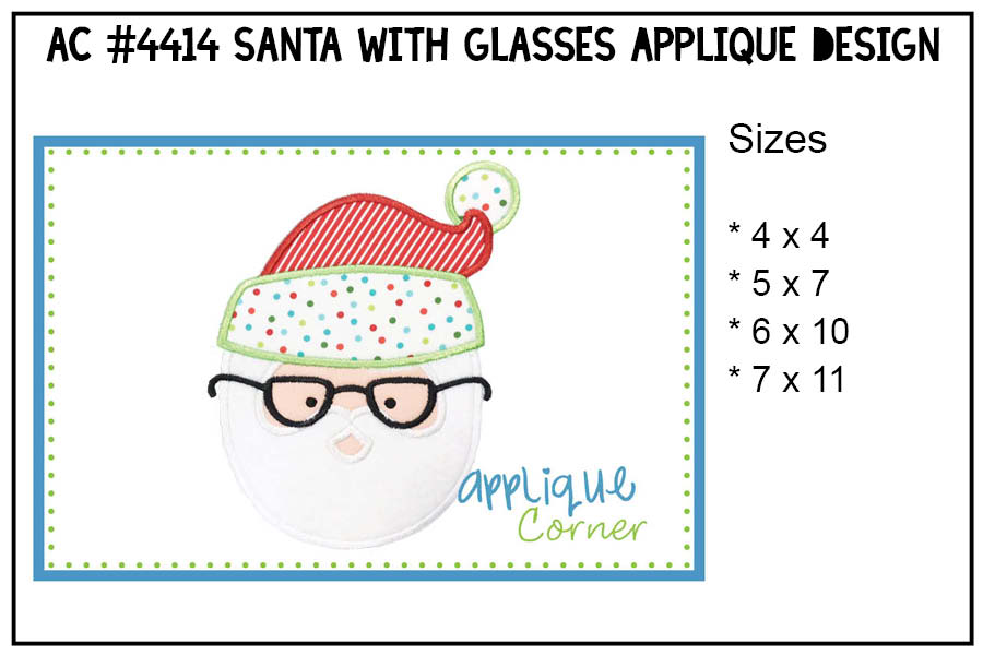 Santa with Glasses Applique Design