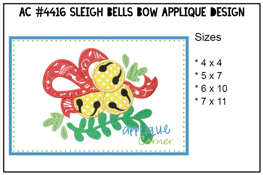 Sleigh Bells with Bow Applique Design