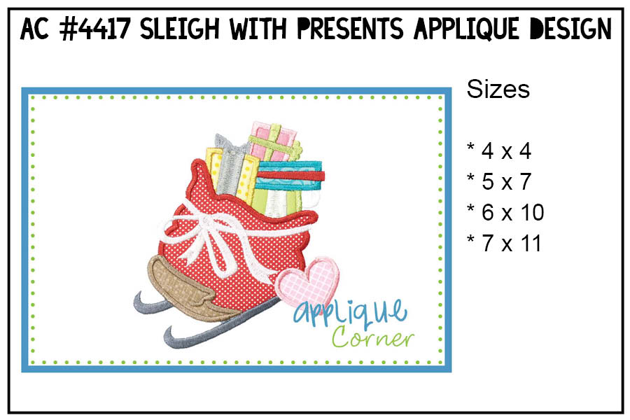 Sleigh with Presents Applique Design