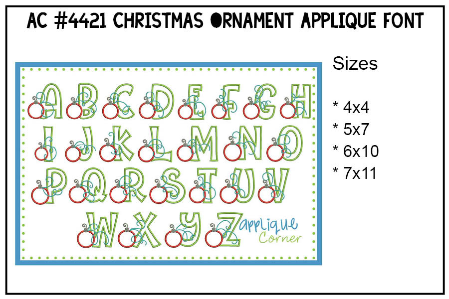 Christmas Ornament Alpha Applique Font